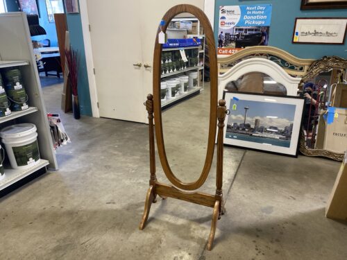 Oak Toned Standing Full Body Swivel Mirror