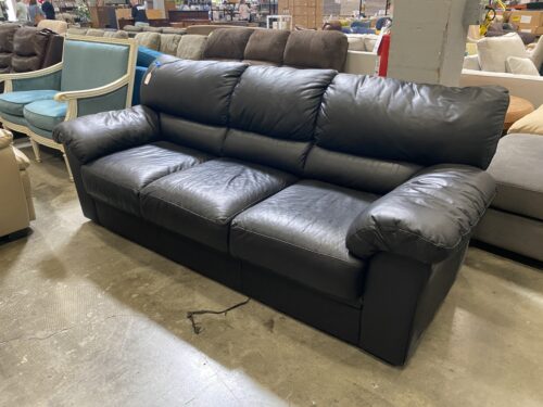 IKEA Black Leather Padded Arm Low-Profile Sofa