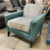 Turquoise Leather Framed Grey Cushioned Arm Chair