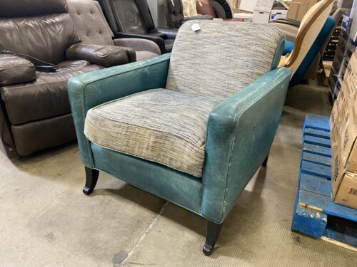 Turquoise Leather Framed Grey Cushioned Arm Chair