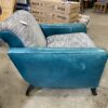 Turquoise Leather Framed Grey Cushioned Arm Chair
