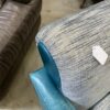 Turquoise Leather Framed Grey Cushioned Arm Chair