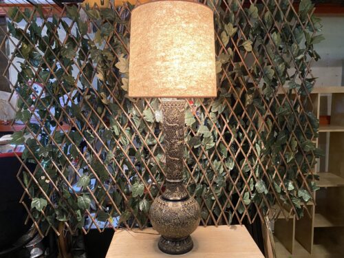 Vintage Black Enamel & Etched Brass Lamp