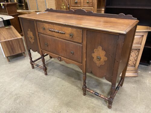 Vintage Multi-Toned Wood Console Table with Lathe Spun Legs