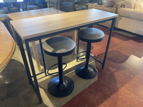 NEW! SAUDER 47.5 in. Rectangle Engineered Wood Drop Leaf Table with Metal Frame and Two Stools