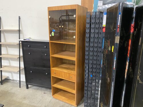Vintage Wood Bookcase with Glass Cabinet