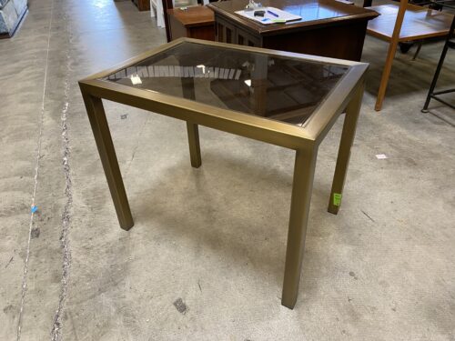Antiqued Bronze End Table with Smokey Glass Top