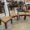 Set of 4 Dark Wood Ladder Back Chairs with Paisley Upholstered Seats