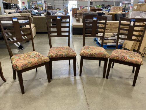 Set of 4 Dark Wood Ladder Back Chairs with Paisley Upholstered Seats