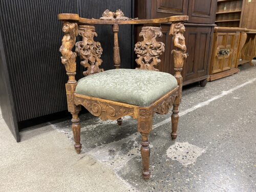 Antique Hand Carved Ornate Cherub Corner Chair