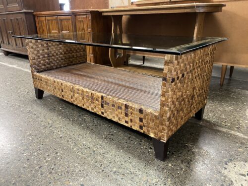 Dark Wicker Open Coffee Table w/ Glass Top