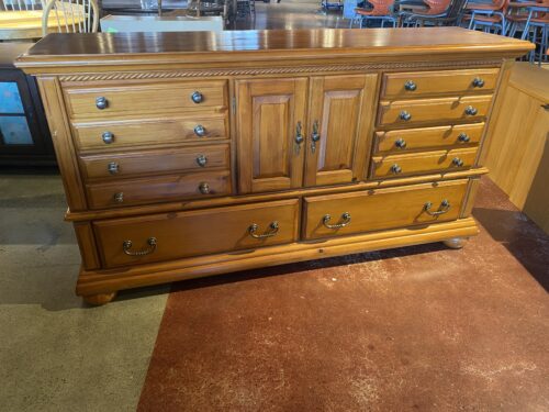 Six Drawer Wide Dresser with Center Cubby