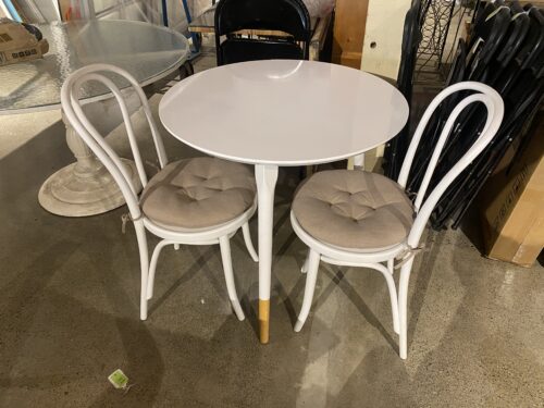 Modern White Round Chair with Two Bistro Chairs