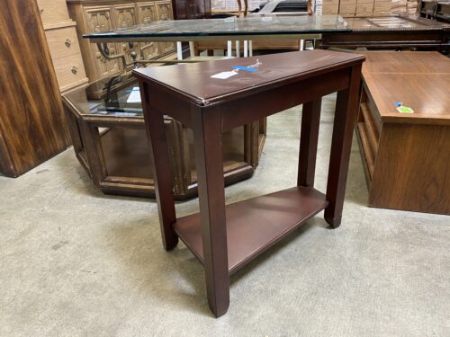 Trapezoid Dark Cherry Side Table with Shelf