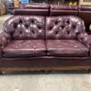 CLASSIC LEATHER Maroon Tufted Loveseat w/ Nailhead Trim