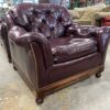 CLASSIC LEATHER Maroon Tufted Armchair w/ Nailhead Trim