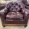 CLASSIC LEATHER Maroon Tufted Armchair w/ Nailhead Trim