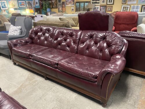 Maroon Leather Studded Couch
