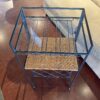 Black Iron Wine Rack with Wicker and Glass Shelves