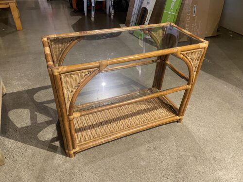 Bent Bamboo & Wicker Glass Top Console Table