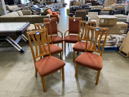 Natural Oak Dining Chair Set (6) with Maroon Upholstered Cushions