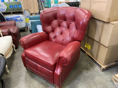 ETHAN ALLEN  Red Leather Tufted Wingback Chair with Studded Detail