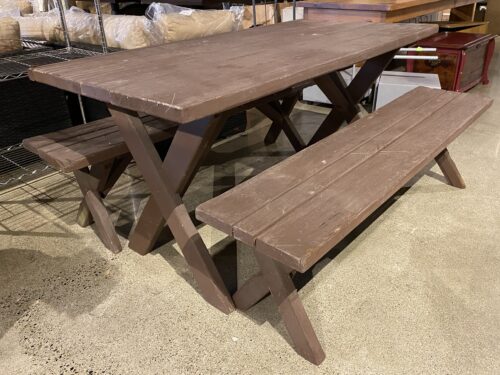 Brown Patio Table w/ 2 Benches