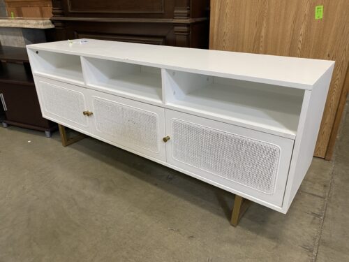 ASHLEY Mursley White and Gold Media Center with Rattan Doors
