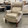 Light Khaki Leather Rollarm Wingback Push-Recliner