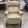 Light Khaki Leather Rollarm Wingback Push-Recliner