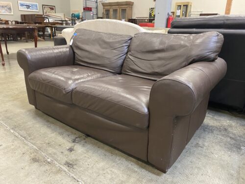 Classic Modern Brown Leather Loveseat