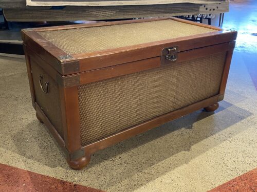 Woven-Look Wooden Storage Trunk