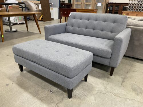 Light Grey Tufted Loveseat with Long Ottoman