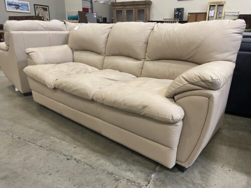 Double Padded Light Khaki Leather Sofa