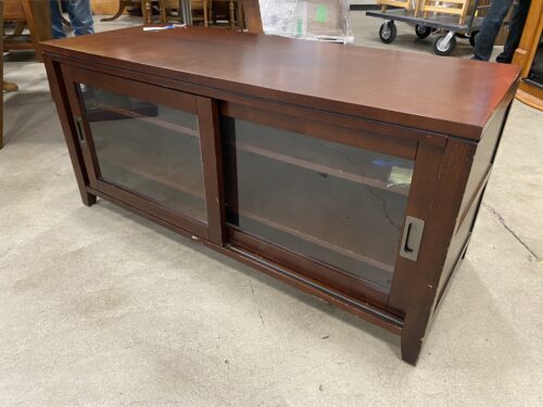 Cherry Toned Double Glass Sliding Door Media Center