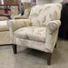 Off-White Arm Chair with Beige Falling Leaves Design