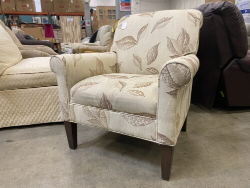 Off-White Arm Chair with Beige Falling Leaves Design