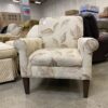Off-White Arm Chair with Beige Falling Leaves Design