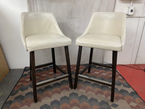 Set of 2 White & Wooden Bar Stools
