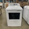 GE White Front-Load Dryer with Black Glass Door