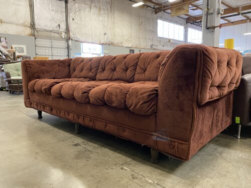 LEVITZ Vintage Fuzzy Brick Red Upholstered Sofa