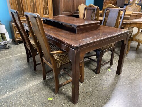 Dark Wooden Dining Set w/ 4 Chairs & Leaf