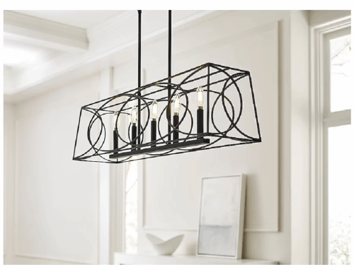 NEW! ALLEN + ROTH Providence Matte Black 5-Light Chandelier
