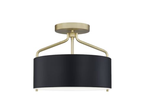 NEW! QUOIZEL Covington 2-Light Black and Gold Flushmount Fixture