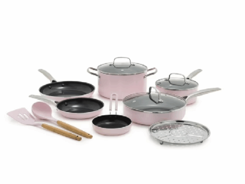 NEW! PINK DIAMOND Enhanced Ceramic 12 Pc Cookware Set