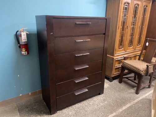 Black Contemporary 6 Drawer Tallboy Dresser