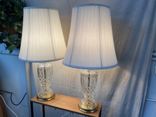 Set of Glass Table Lamps w/ Gold Base