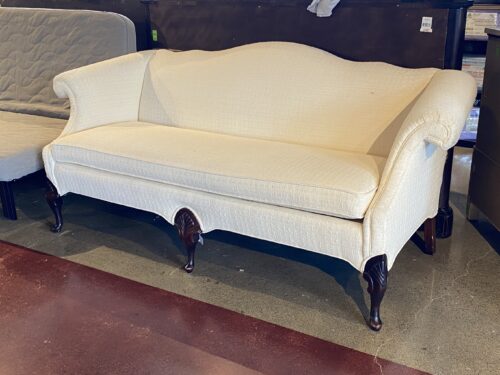 Clean White Parlor Couch w/ Dark Wood Legs