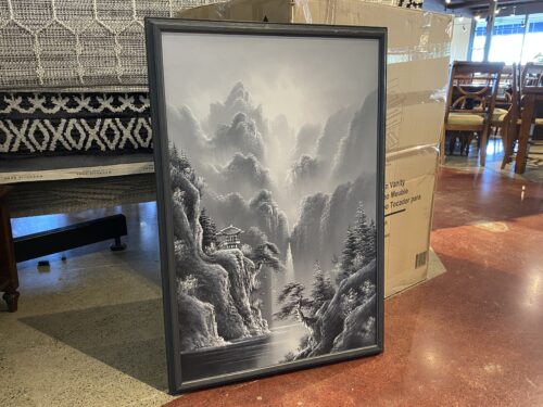 Misty Village Greyscale Original Oil Painting