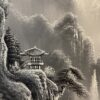 Misty Village Greyscale Original Oil Painting